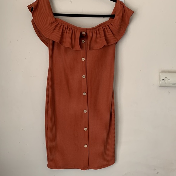 Burnt Orange Off the Shoulder Mini Dress - Picture 3 of 3